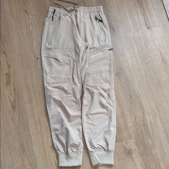NEW Cream and Tan lightweight Cargo Joggers with Elastic Waistband - Picture 2 of 5